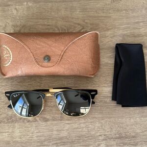 Ray-Ban Polarized Clubmaster Sunglasses Black and Gold with Dark Lenses